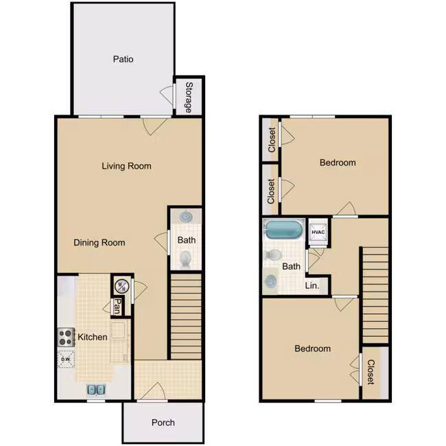 2 Bedroom, 1.5 Baths 1602 floor plan